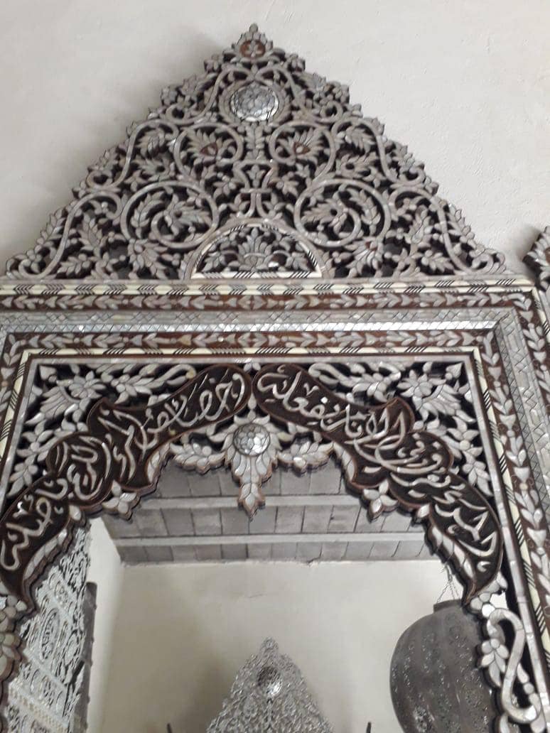 Vintage Mother of Pearl Inlay Chest of Drawers with Mirror, Middle Eastern Calligraphy