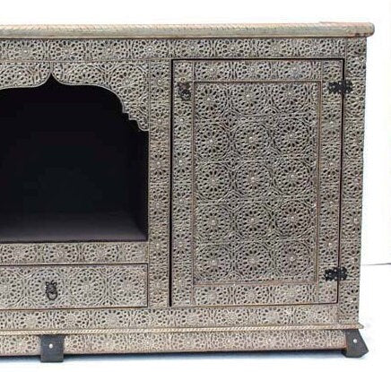 Handmade Moroccan Cabinet: Silver Metal & Wood, Buffet Furniture