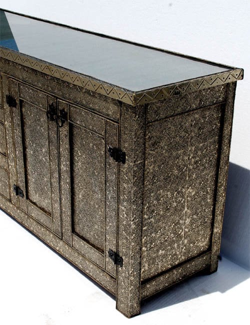 Handmade Silver Metal Cabinet: Moroccan Dresser, Door Panels (72" Long)