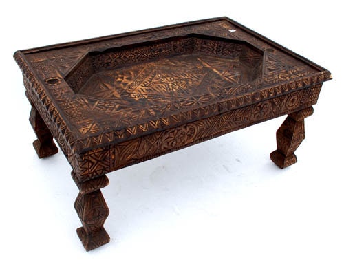 Hand Carved Cedar Moroccan Table, Berber Ethnic Style