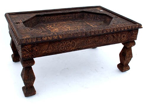 Hand Carved Cedar Moroccan Table, Berber Ethnic Style