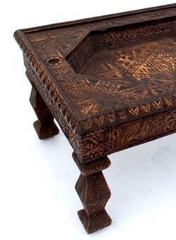 Hand Carved Cedar Moroccan Table, Berber Ethnic Style