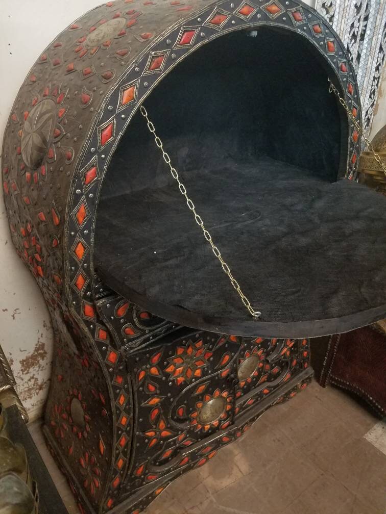 Handmade Moroccan Bar Cabinet: Silver Metal & Camel Bone Inlay, Rustic Home Decor