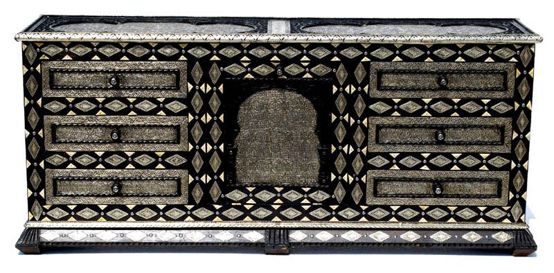 Moroccan Handmade Silver Metal Cabinet with Drawers - Eclectic Buffet Furniture