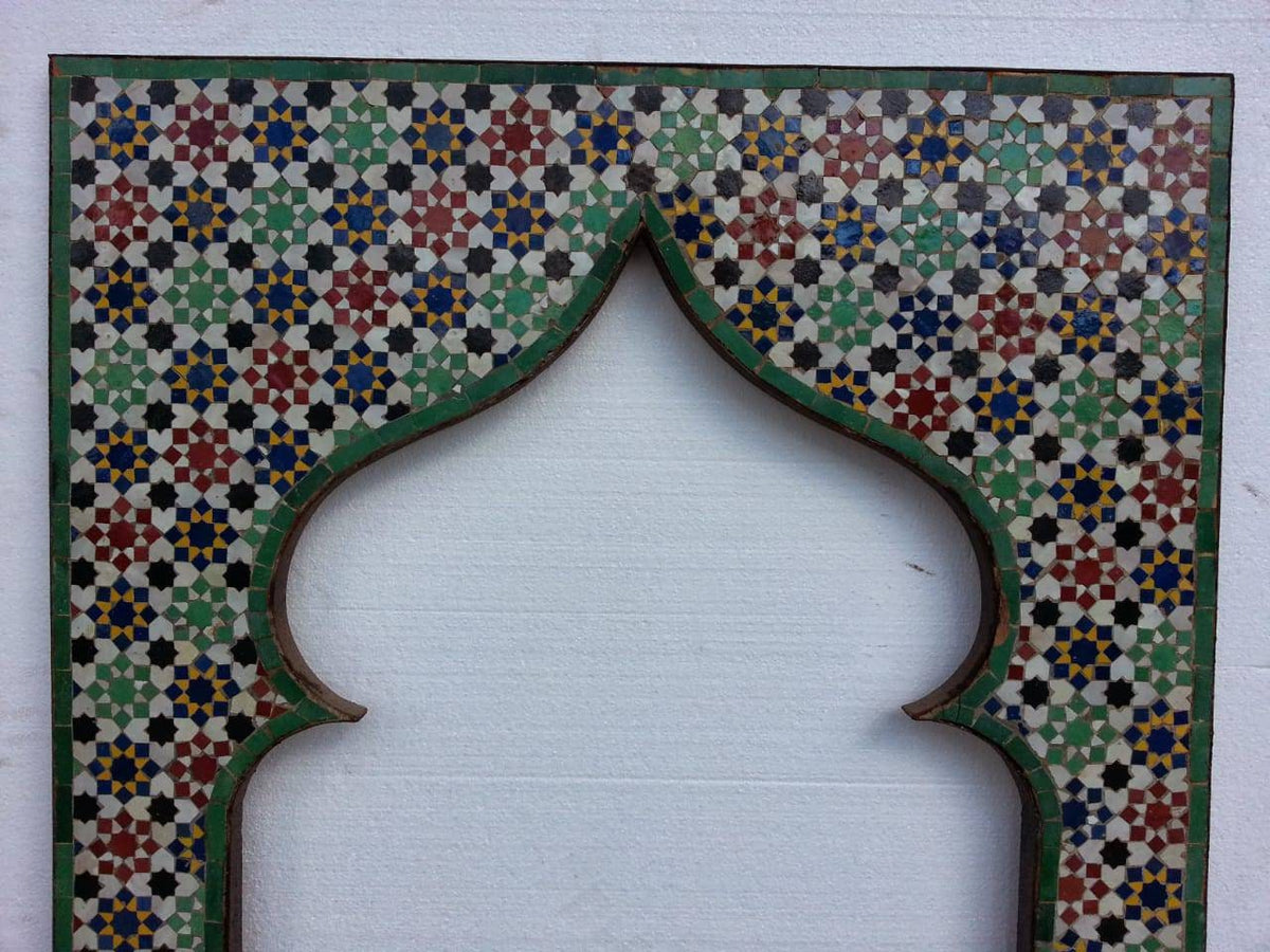 Vintage Moroccan Zellige Tile Fireplace Mural, Hand-Chiseled Clay Art (47x39)