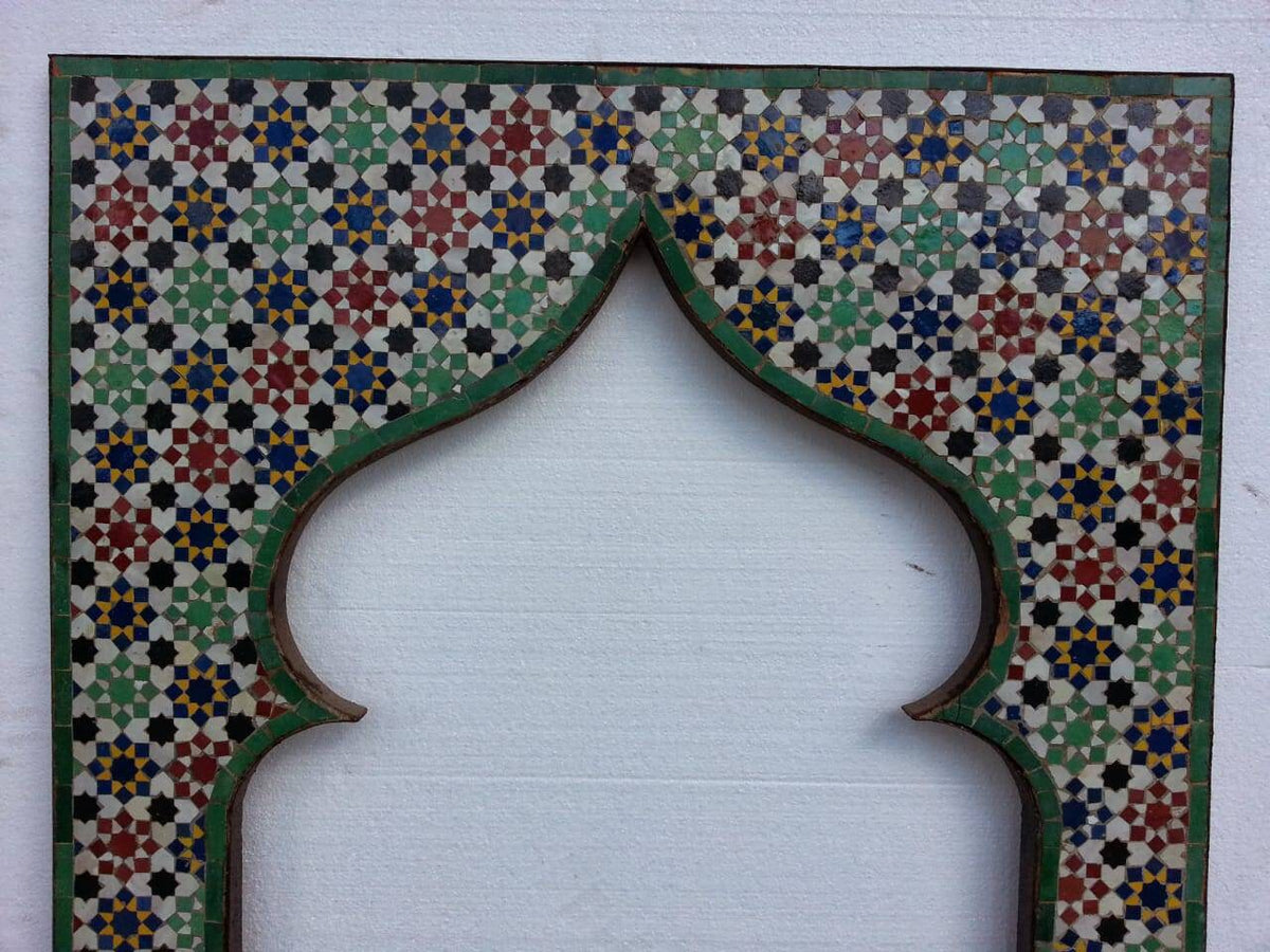 Vintage Moroccan Zellige Tile Fireplace Mural, Hand-Chiseled Clay Art (47x39)