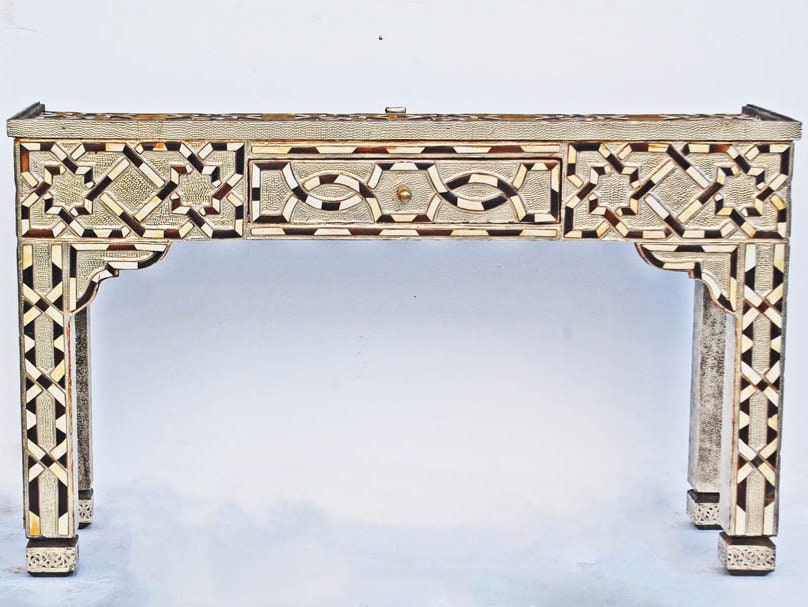 Vintage Moroccan Bone Inlay Console Table with Mirror