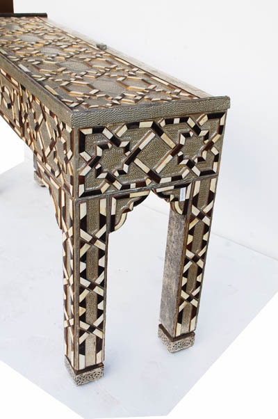 Vintage Moroccan Bone Inlay Console Table with Mirror