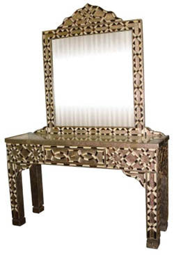 Vintage Moroccan Bone Inlay Console Table with Mirror