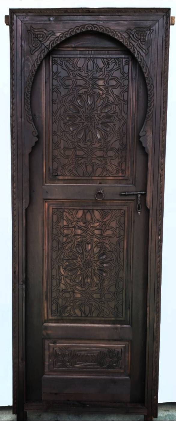 Hand Carved Moroccan Door, Alhambra Moorish Style, 79" x 29"
