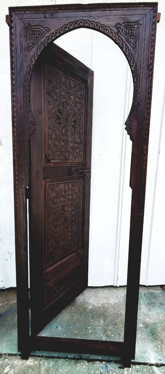 Hand Carved Moroccan Door, Alhambra Moorish Style, 79" x 29"