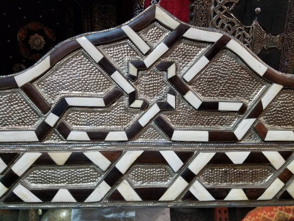 Vintage Moroccan Bone Inlay Console Table with Mirror