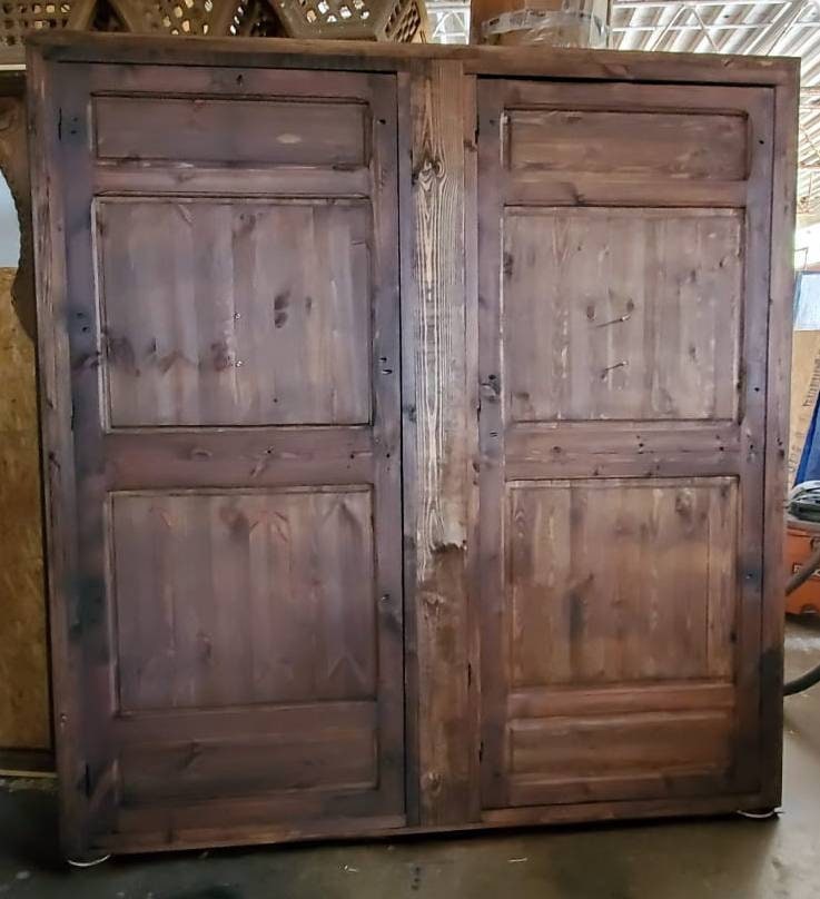 Handmade King Headboard Bed: Moroccan Carved Cedar Doors, Brass Knockers