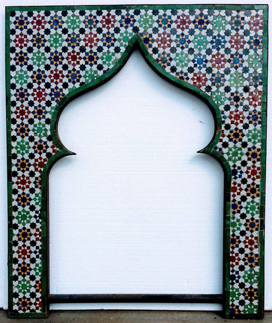 Vintage Moroccan Zellige Tile Fireplace Mural, Hand-Chiseled Clay Art (47x39)