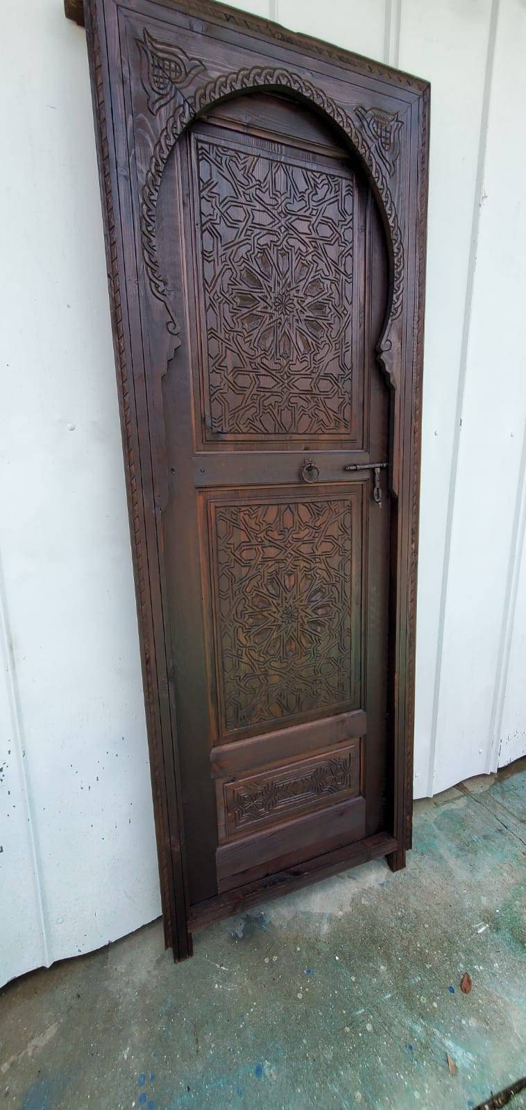 Hand Carved Moroccan Door, Alhambra Moorish Style, 79" x 29"