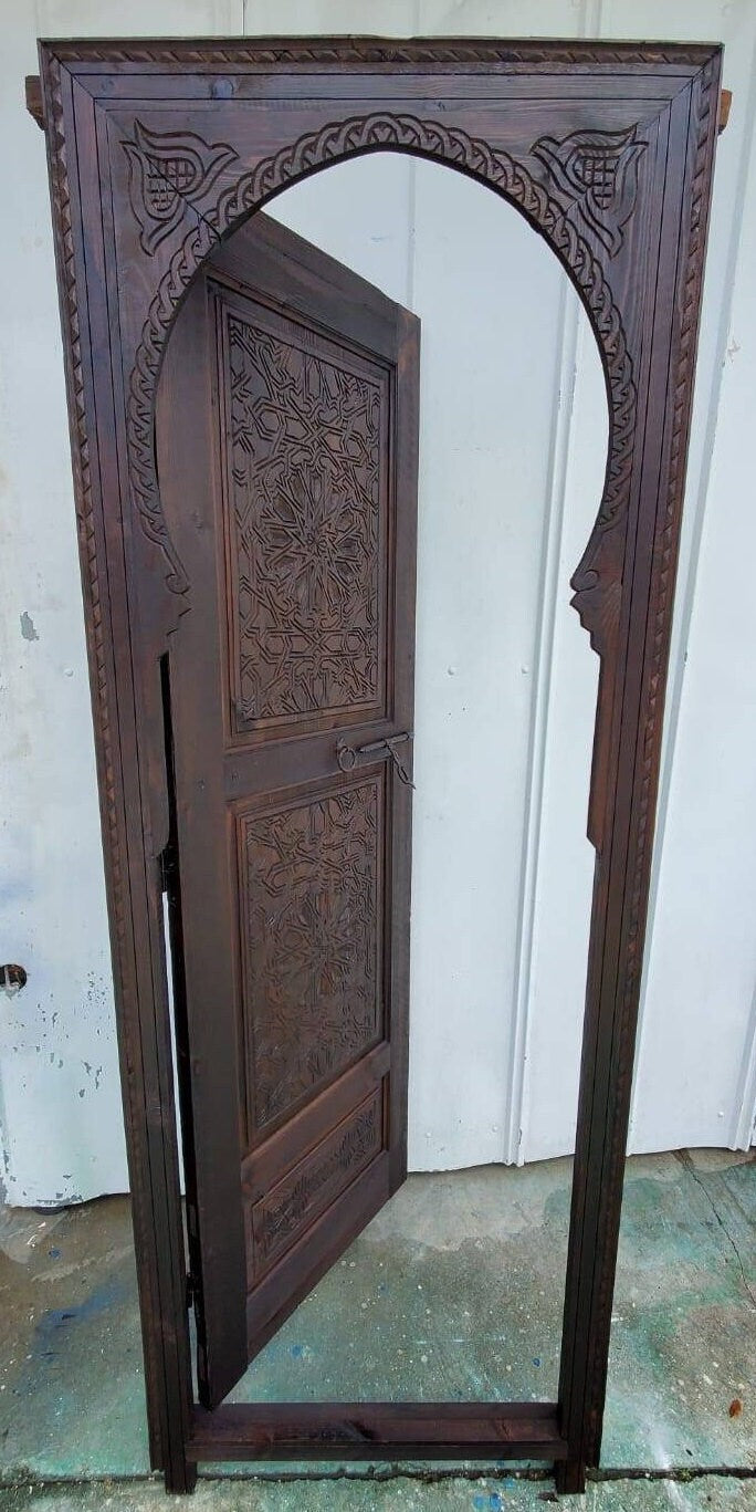 Hand Carved Moroccan Door, Alhambra Moorish Style, 79" x 29"