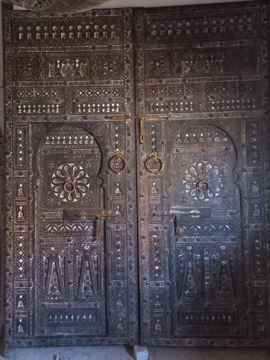 Authentic Hand-Carved Moroccan Double Wooden Door | Vintage Architecture (10ft8" x 72")