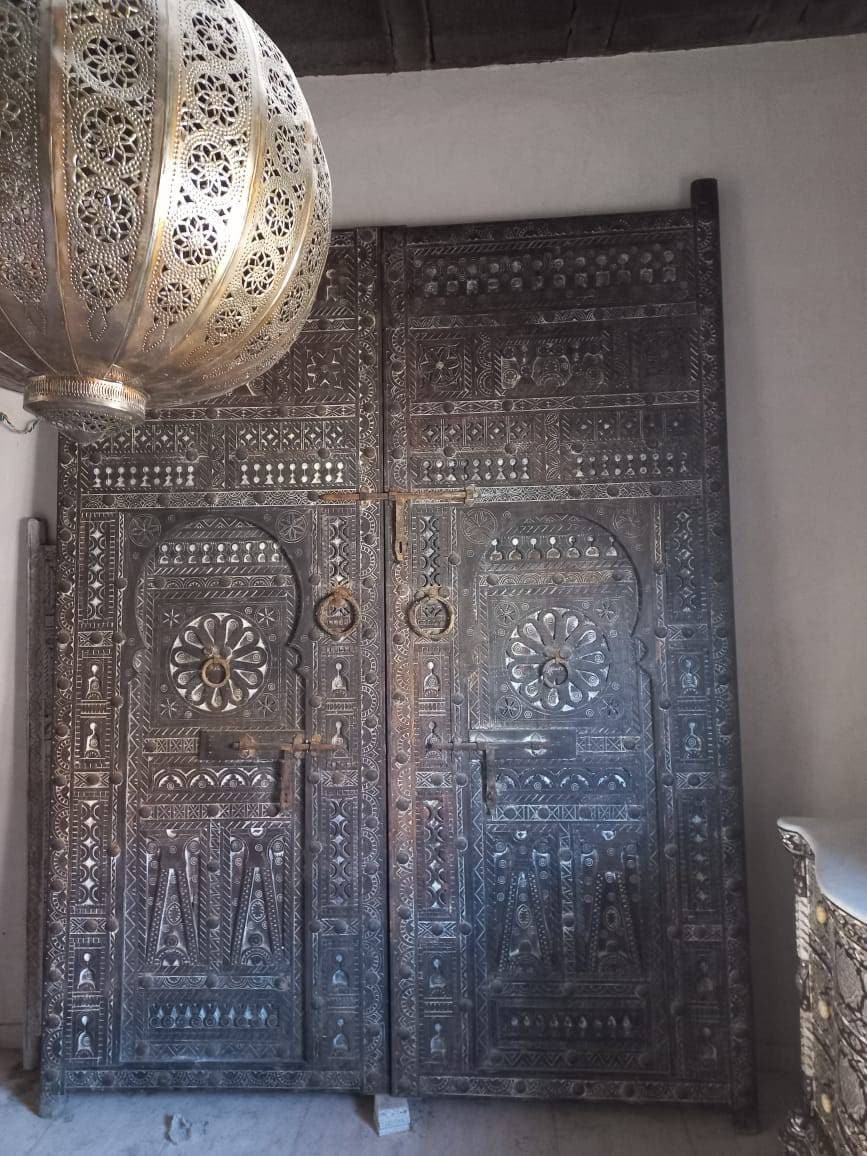 Authentic Hand-Carved Moroccan Double Wooden Door | Vintage Architecture (10ft8" x 72")