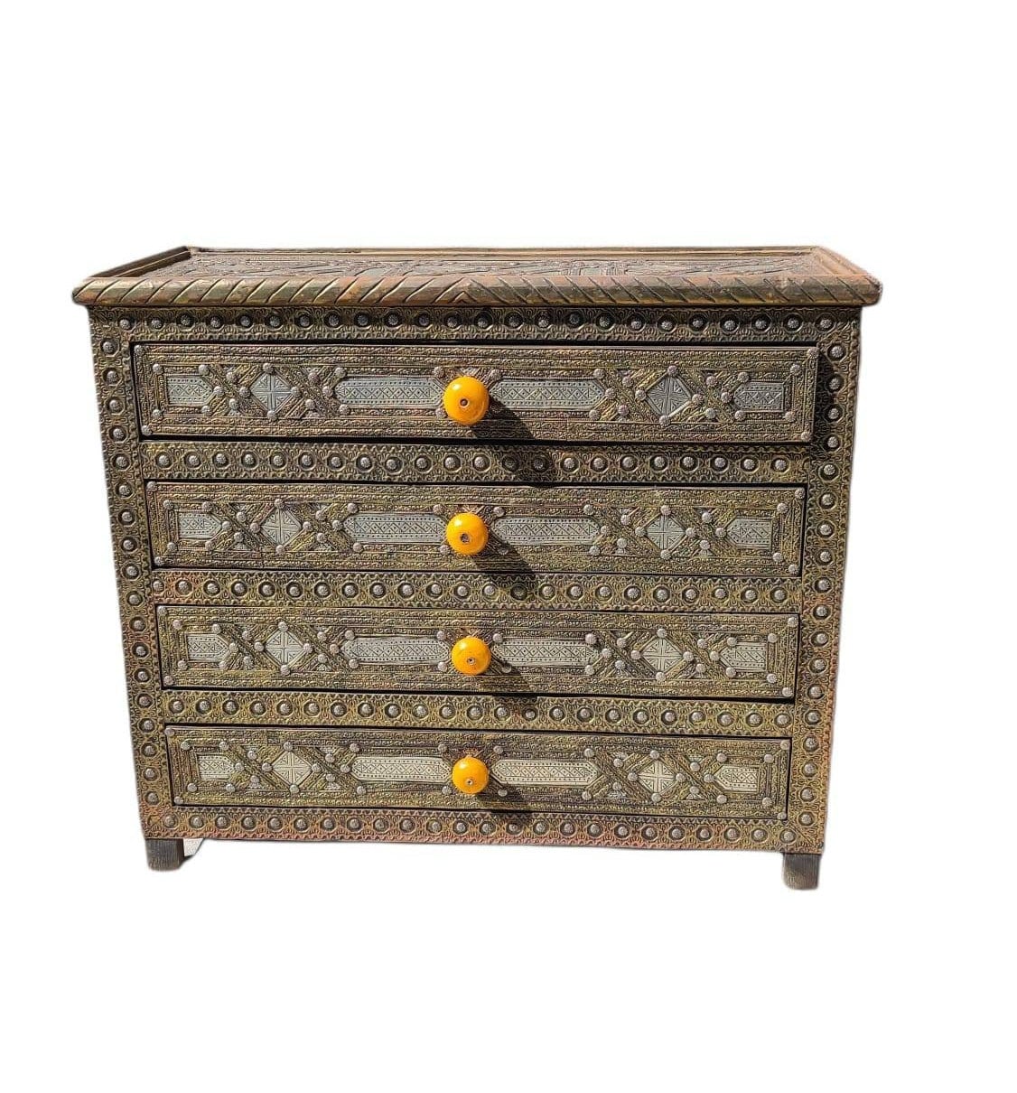 Handmade Moroccan Silver Metal Cabinet: Moorish Buffet, 10 Drawers