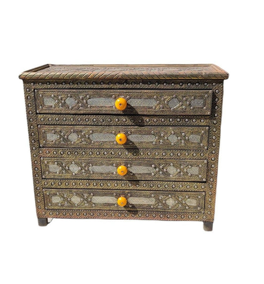 Handmade Moroccan Silver Metal Cabinet: Moorish Buffet, 10 Drawers