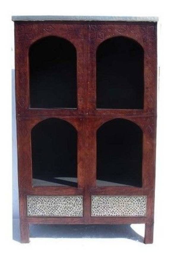 Handmade Moroccan Leather Cabinet, Moorish Decor, Antique Brass