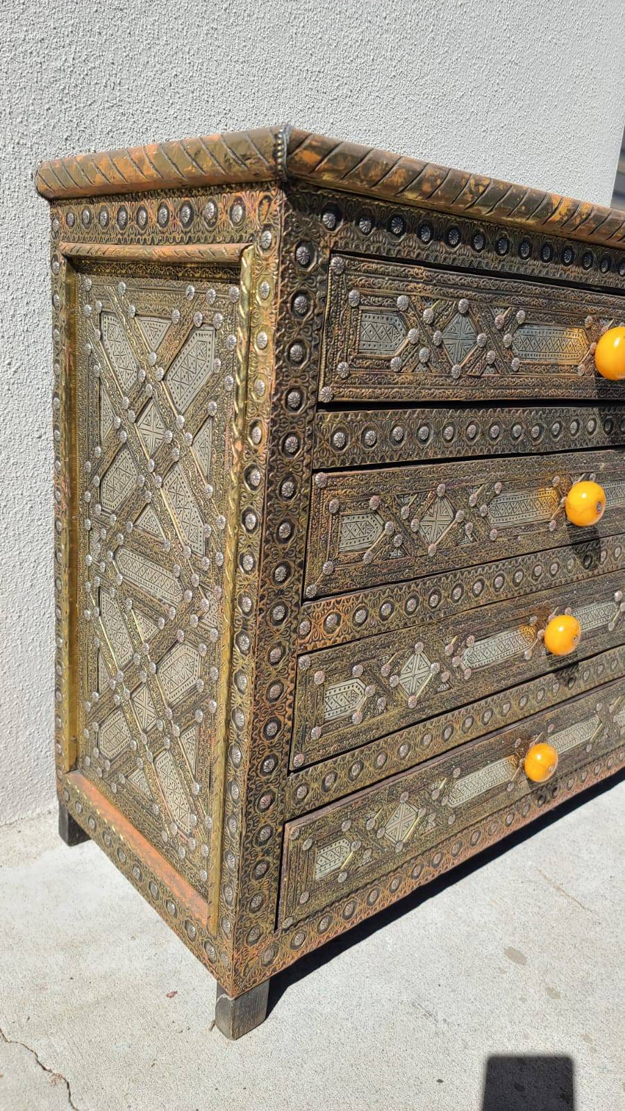 Handmade Moroccan Silver Metal Cabinet: Moorish Buffet, 10 Drawers