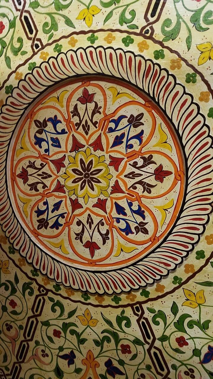 Hand-Painted Moroccan Wooden Ceiling Panel, Moorish Architectural Decor (80x80)