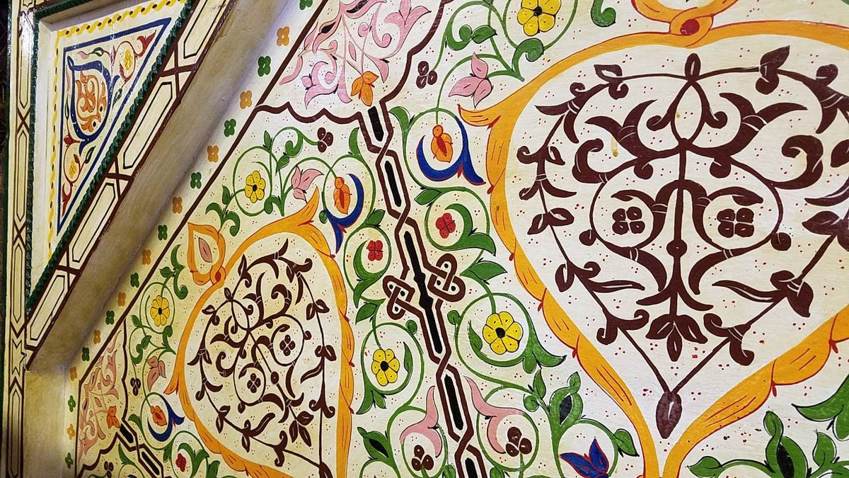 Hand-Painted Moroccan Wooden Ceiling Panel, Moorish Architectural Decor (80x80)