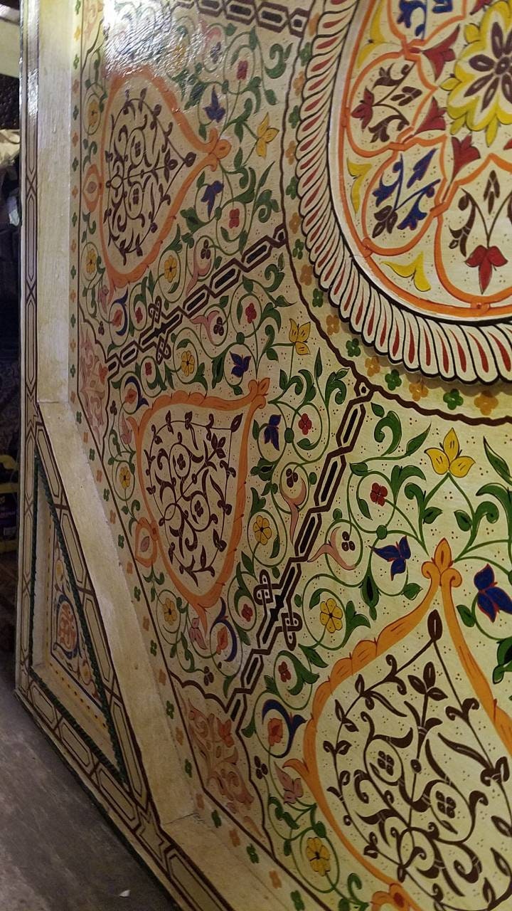 Hand-Painted Moroccan Wooden Ceiling Panel, Moorish Architectural Decor (80x80)