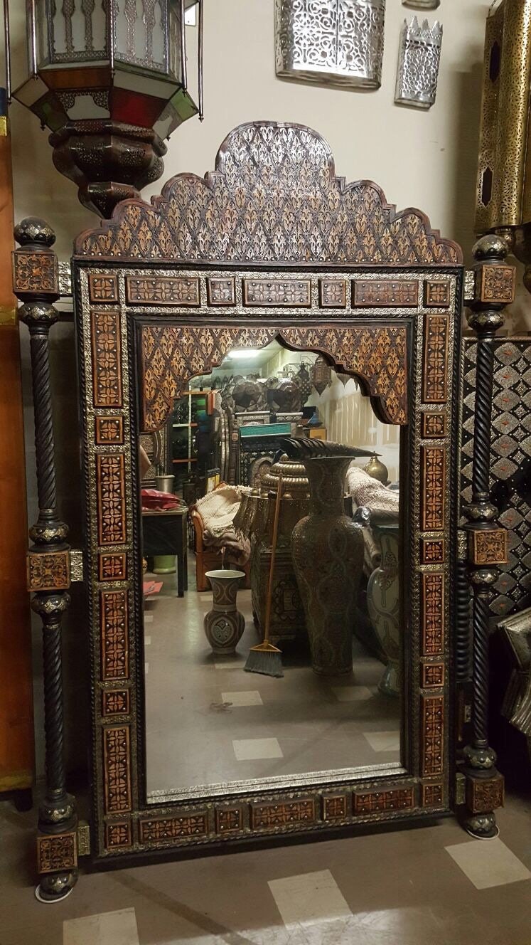 Giant Moroccan Mirror: Vintage Inlay, Camel Bone, Handmade