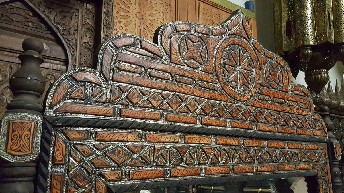 Handmade Moroccan Mirror, Orange Camel Bone Inlay, Berber Design