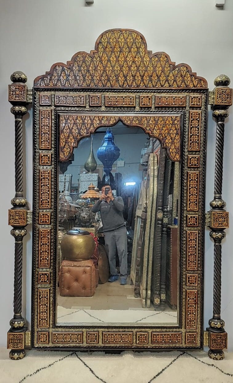 Giant Moroccan Mirror: Vintage Inlay, Camel Bone, Handmade