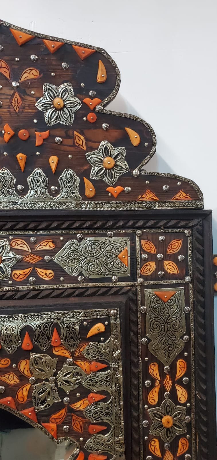 Vintage Moroccan Mirror: Giant Sultan Style, Camel Bone Inlay