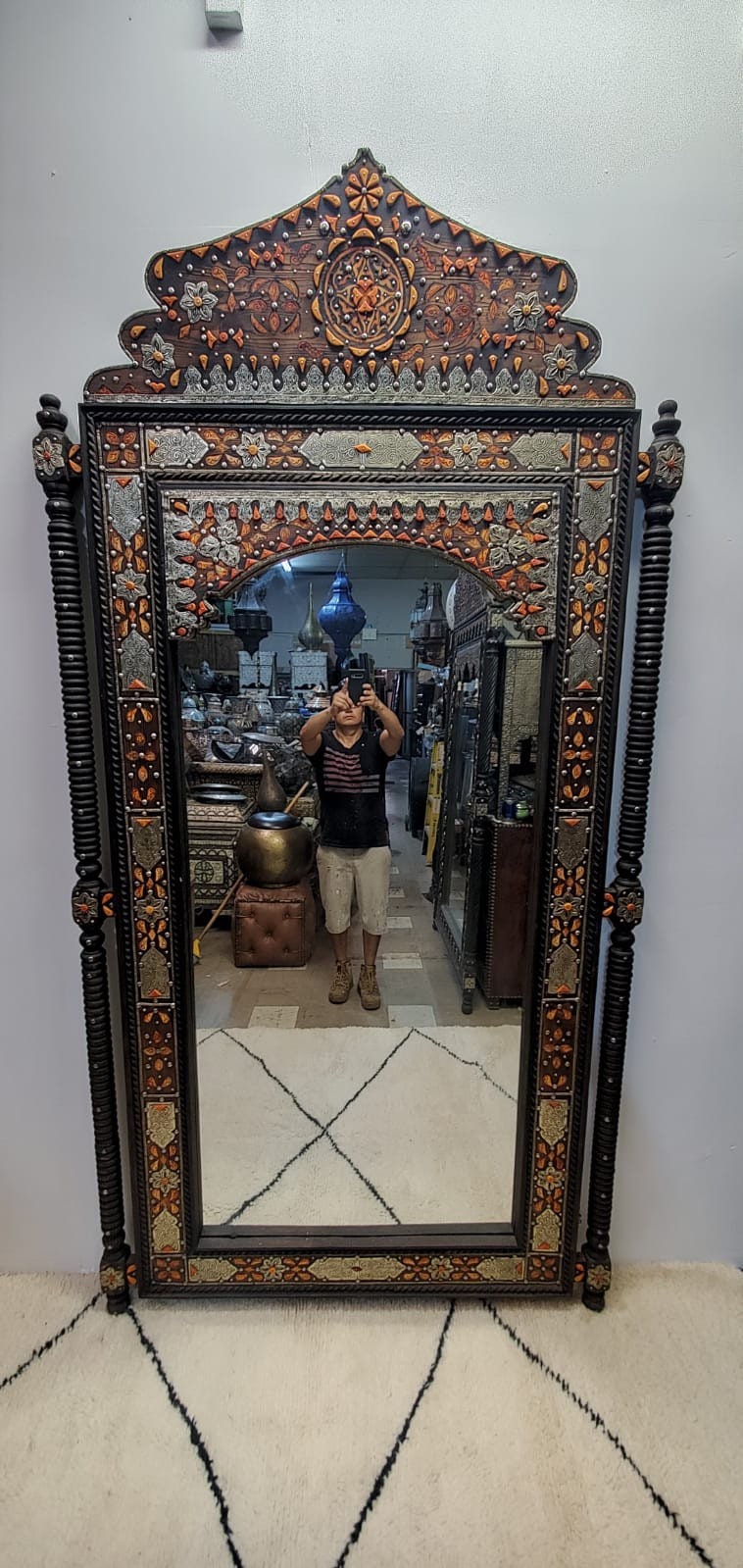 Vintage Moroccan Mirror: Giant Sultan Style, Camel Bone Inlay