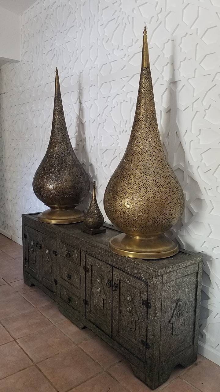 Handmade Moroccan Silver Metal Cabinet: 72" Media Console, Buffet Furniture