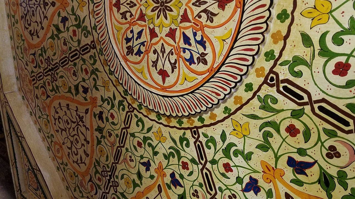 Hand-Painted Moroccan Wooden Ceiling Panel, Moorish Architectural Decor (80x80)