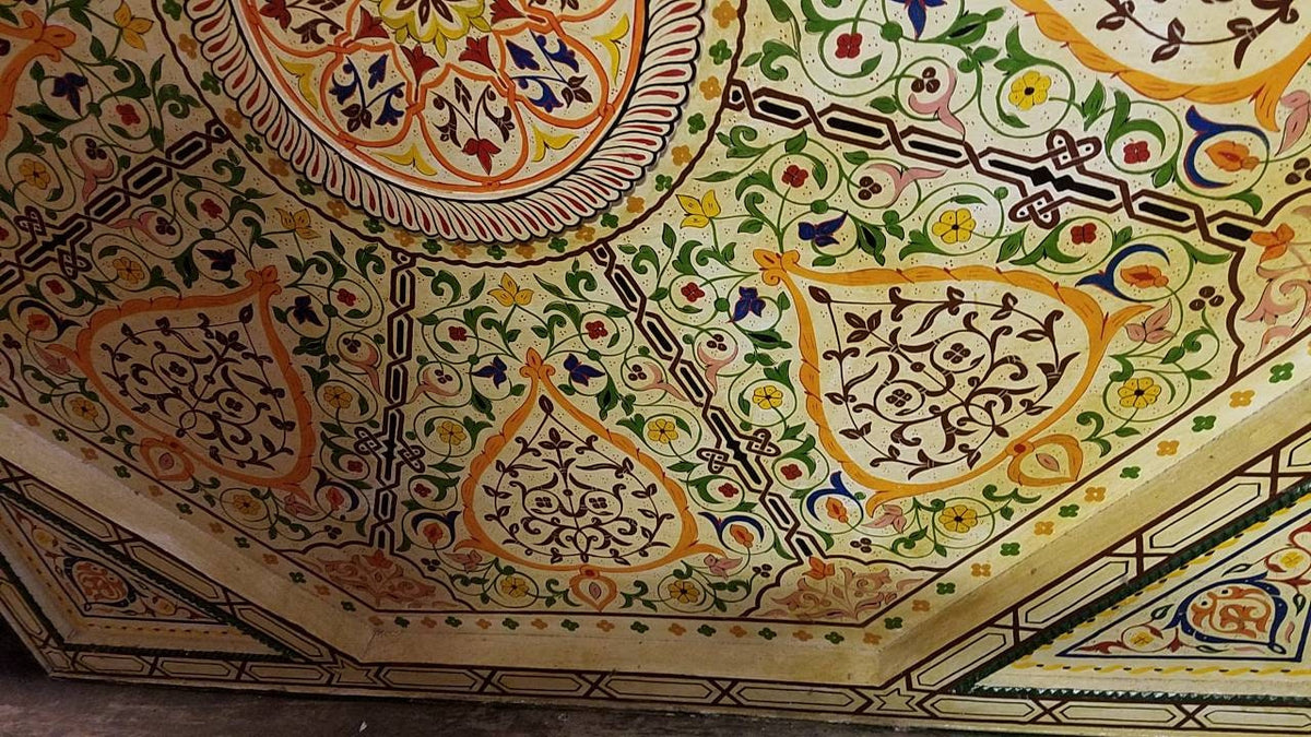 Hand-Painted Moroccan Wooden Ceiling Panel, Moorish Architectural Decor (80x80)