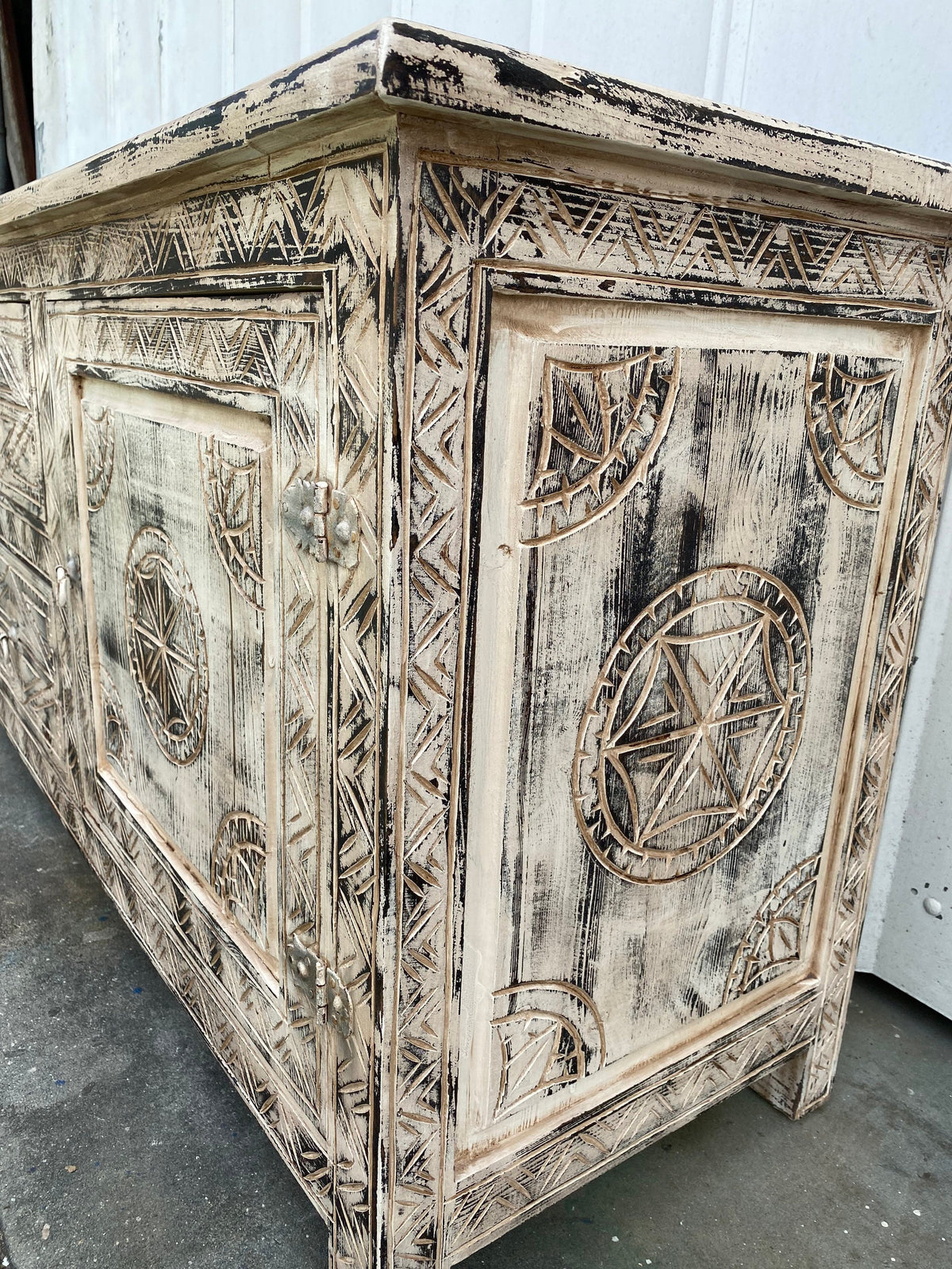 Handmade Moroccan Carved Wood Cabinet, Ethnic Dresser, 7ft