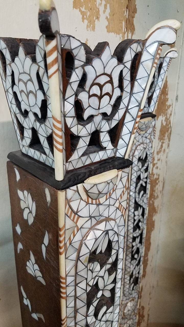 Syrian Mother of Pearl Inlaid King Bed Set: Headboard & Nightstands