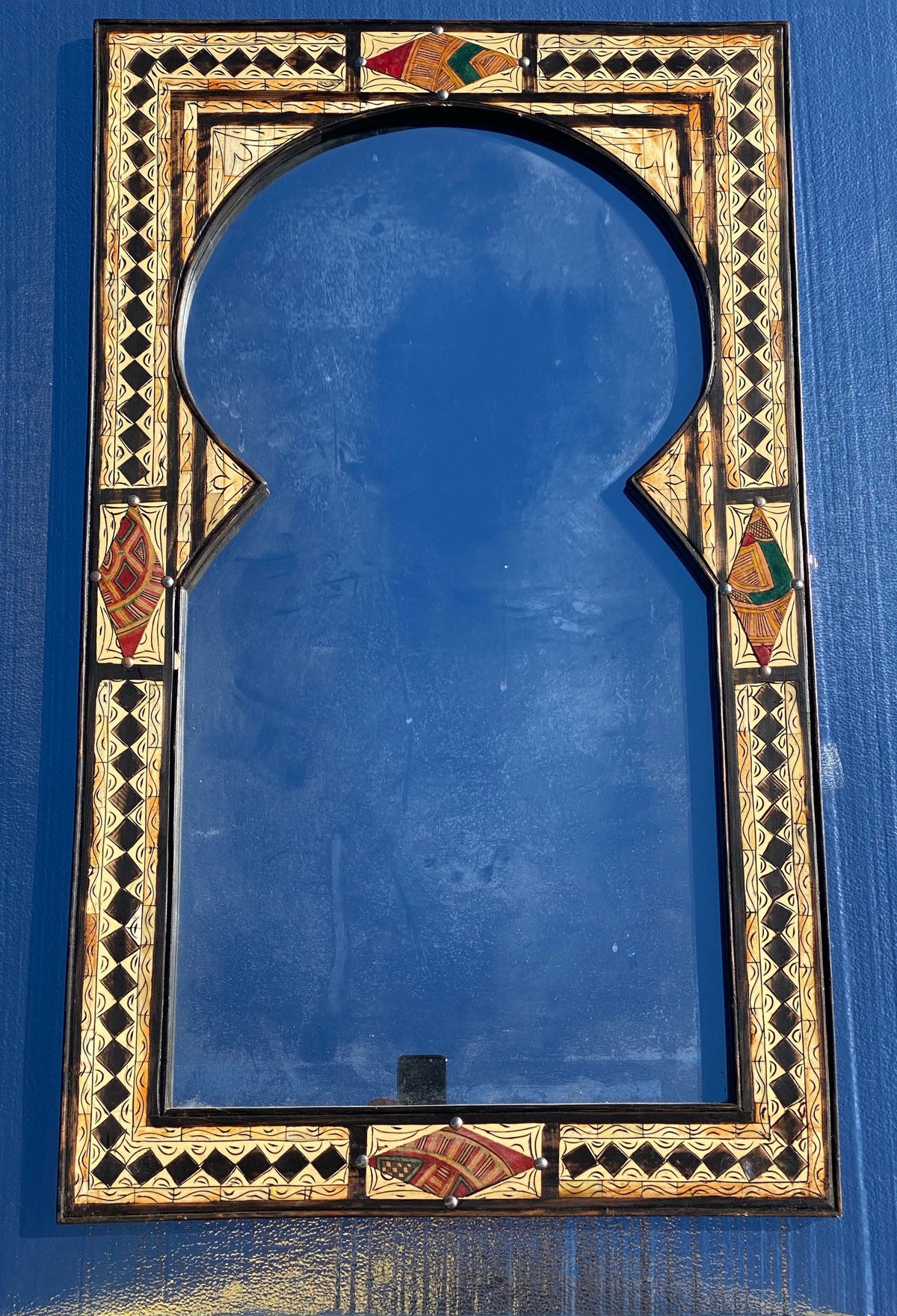 Moorish Arch Mirror: Handmade Silver Camel Bone Inlay, Moroccan Decor (40x24)