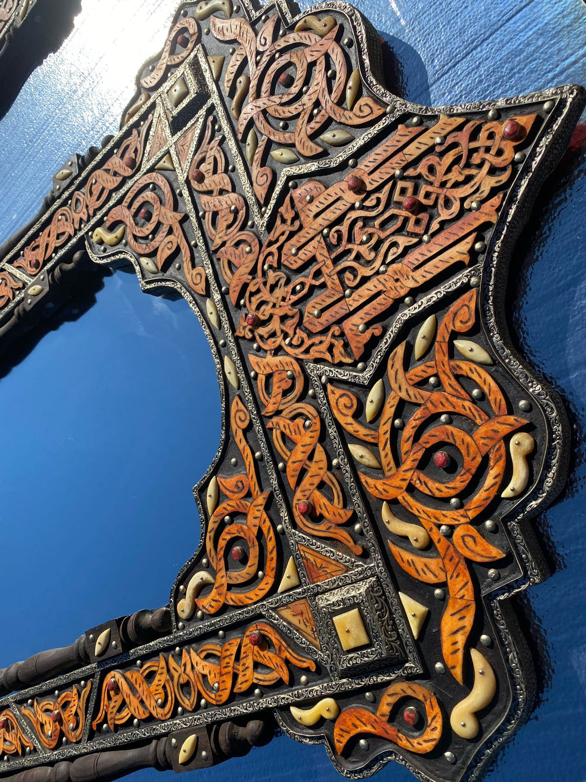 Handmade Moroccan Bone Inlay Mirror, Arabic Calligraphy Allah, Moorish Design 39” x 21”