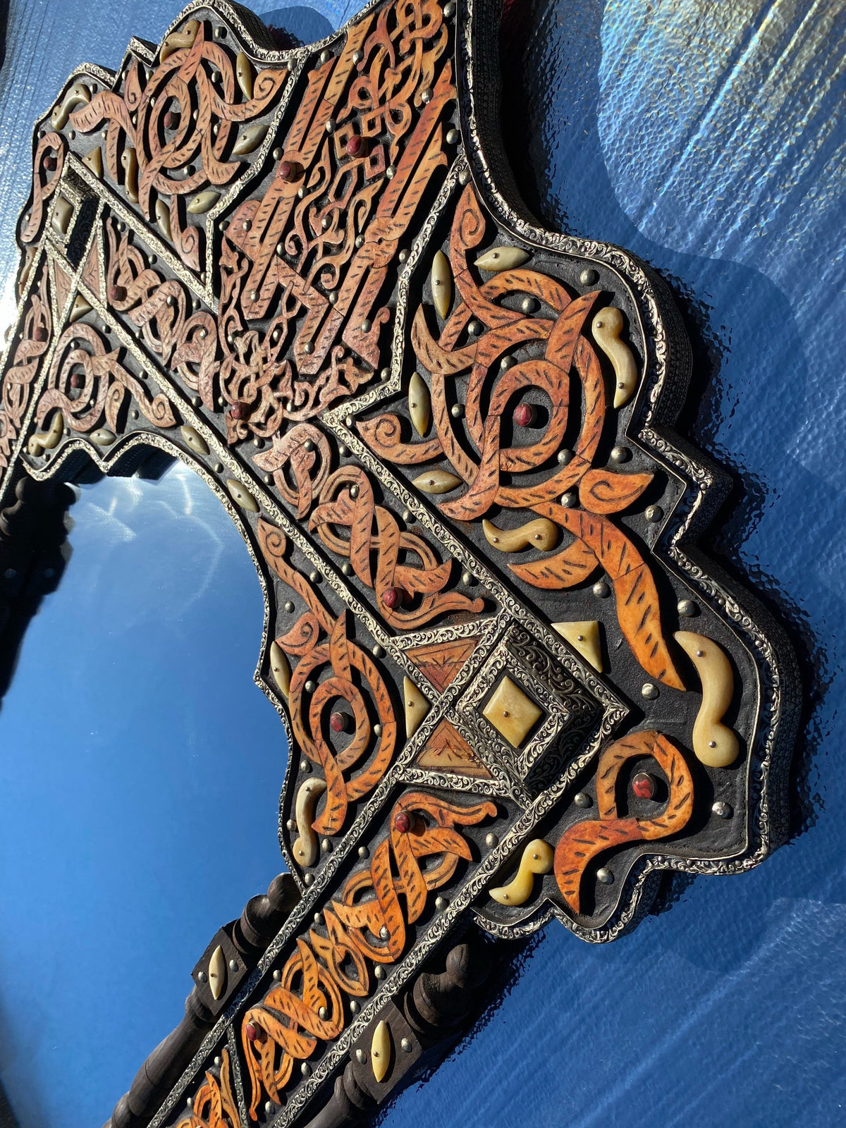 Handmade Moroccan Bone Inlay Mirror, Moorish Design (39” x 21”)