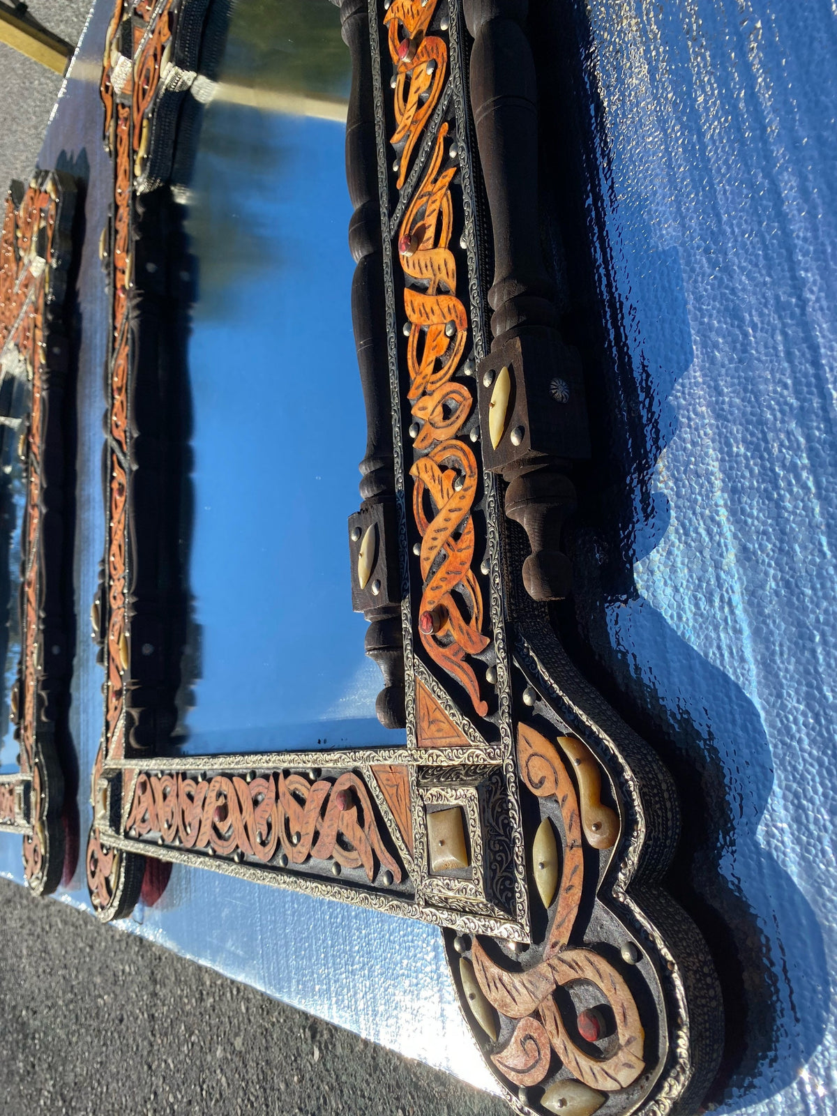 Handmade Moroccan Bone Inlay Mirror, Moorish Design (39” x 21”)