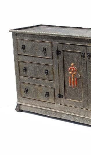 Handmade Moroccan Silver Metal Cabinet: Hamsa Hand Dresser, Solid Wood