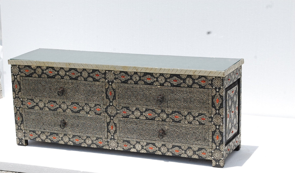 Handmade Moroccan Silver Metal Cabinet: Bedroom Living Room Buffet