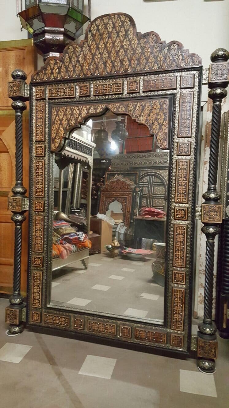Giant Moroccan Mirror: Vintage Inlay, Camel Bone, Handmade