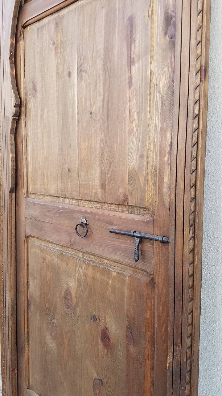 Vintage Moorish Cedar Door with Arch, Andalusian Style