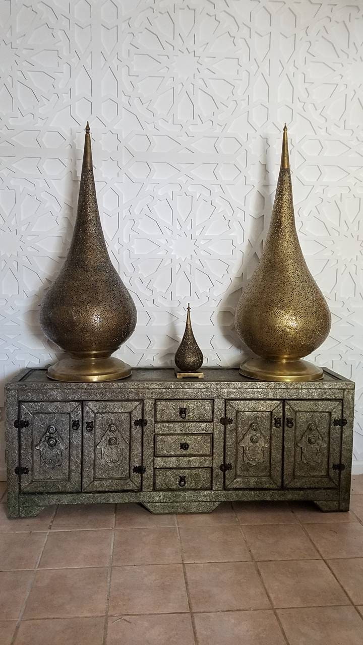 Handmade Moroccan Silver Metal Cabinet: 72" Media Console, Buffet Furniture