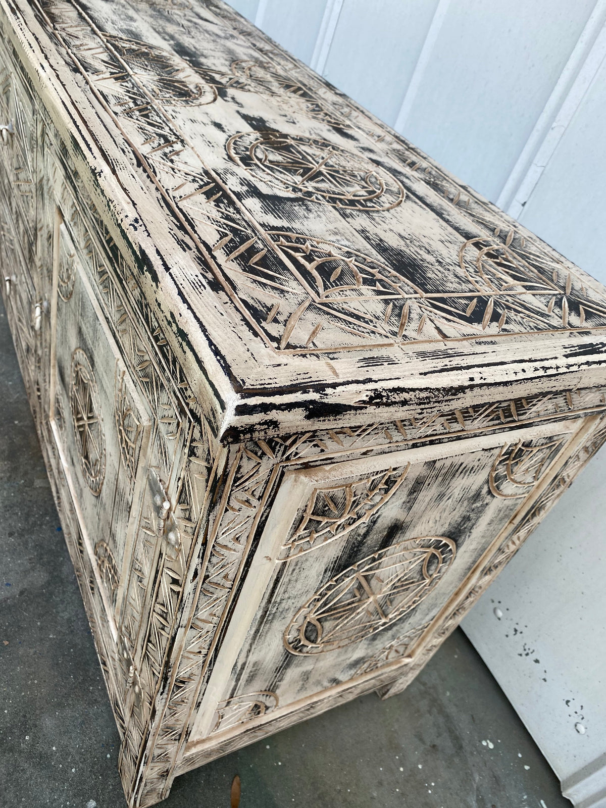 Handmade Moroccan Carved Wood Cabinet, Ethnic Dresser, 7ft