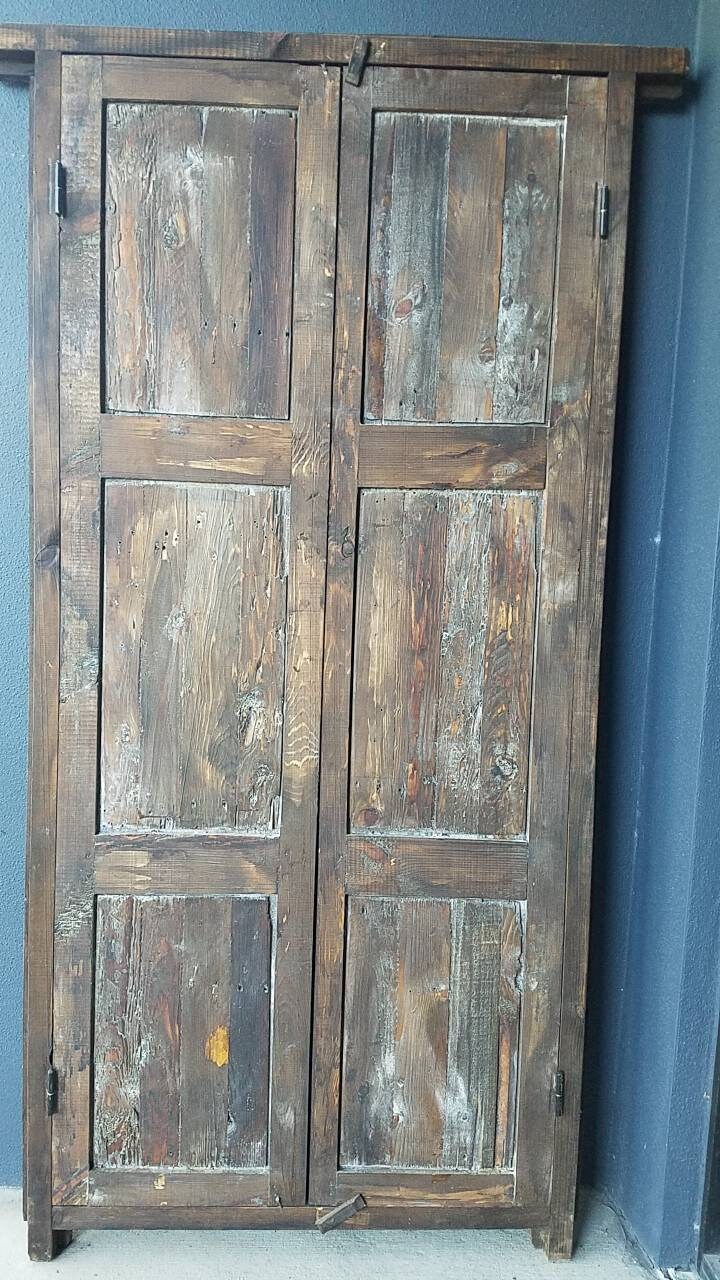 Vintage Carved Cedar Wood Door: Berber Tribal Symbols, 74.5" x 36.5"